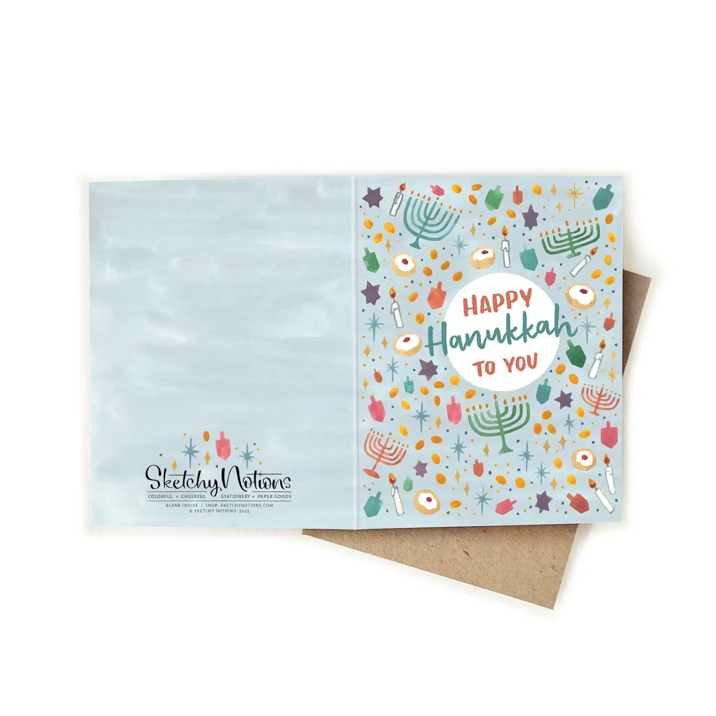 Happy Hanukkah Pastel Watercolor Card - Sketchy Notions