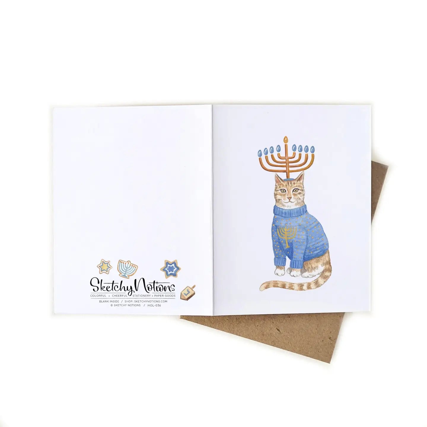 Ugly Hanukkah Sweater Cat Card- Sketchy Notions