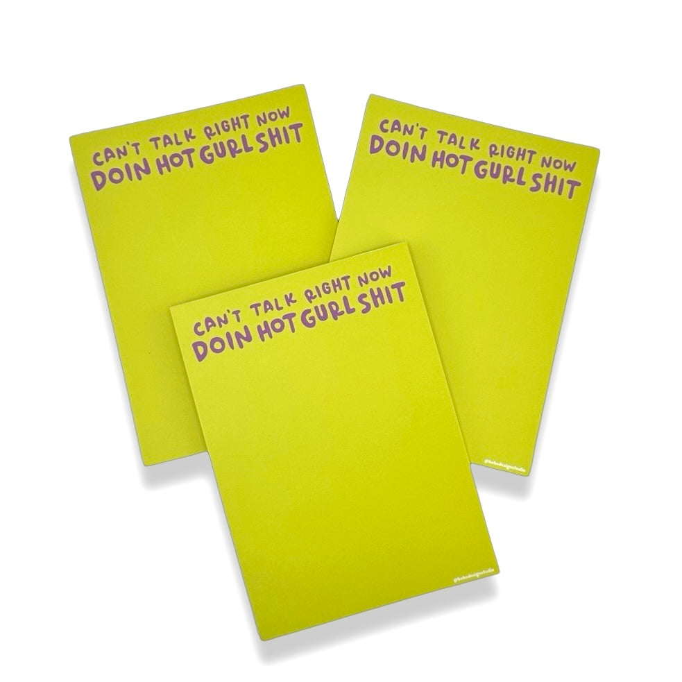 three hot gurl shit notepads stacked on each other