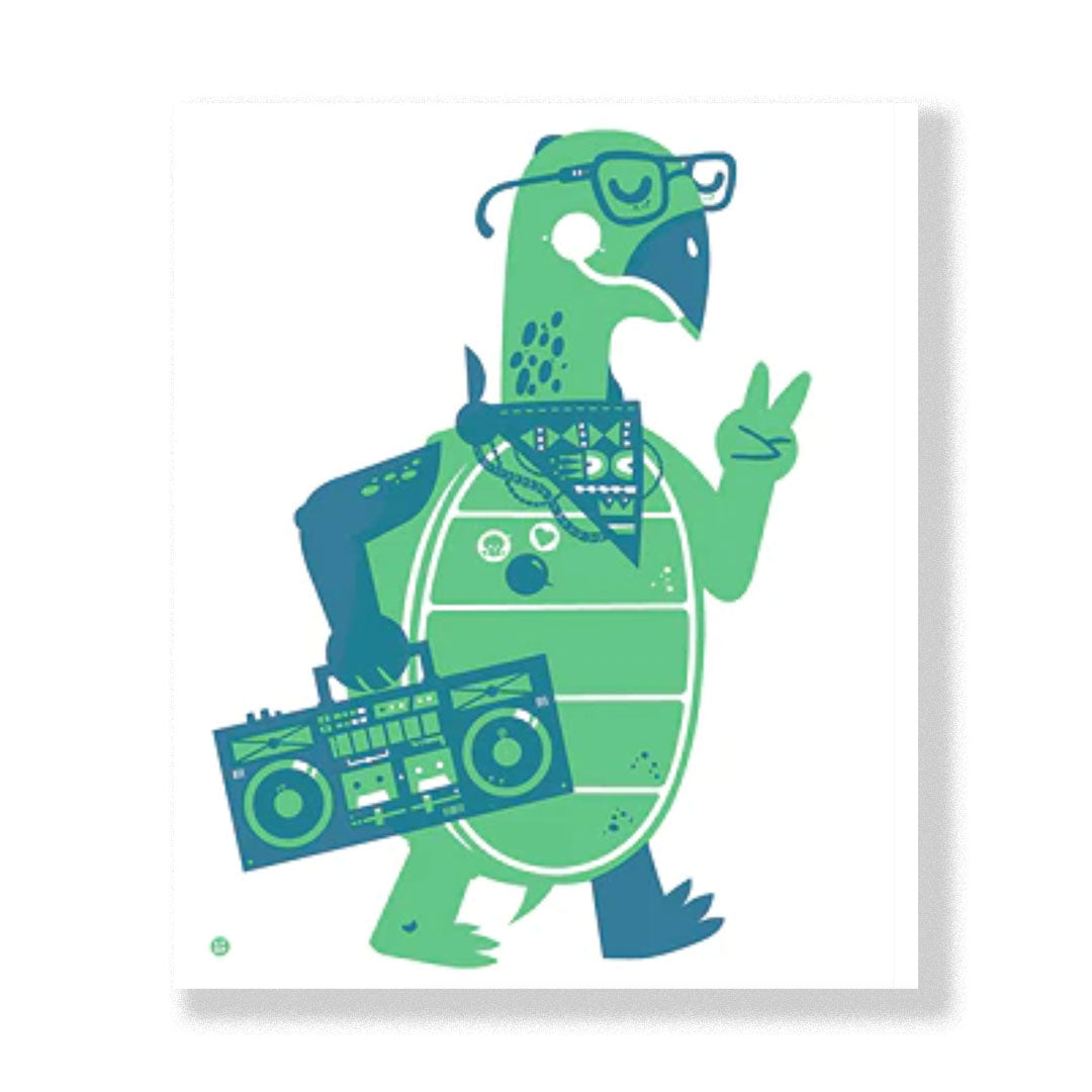 Slow Jamz Turtle - Art Print - 8x10- Silkscreen - Little Friends of Printmaking LFOP