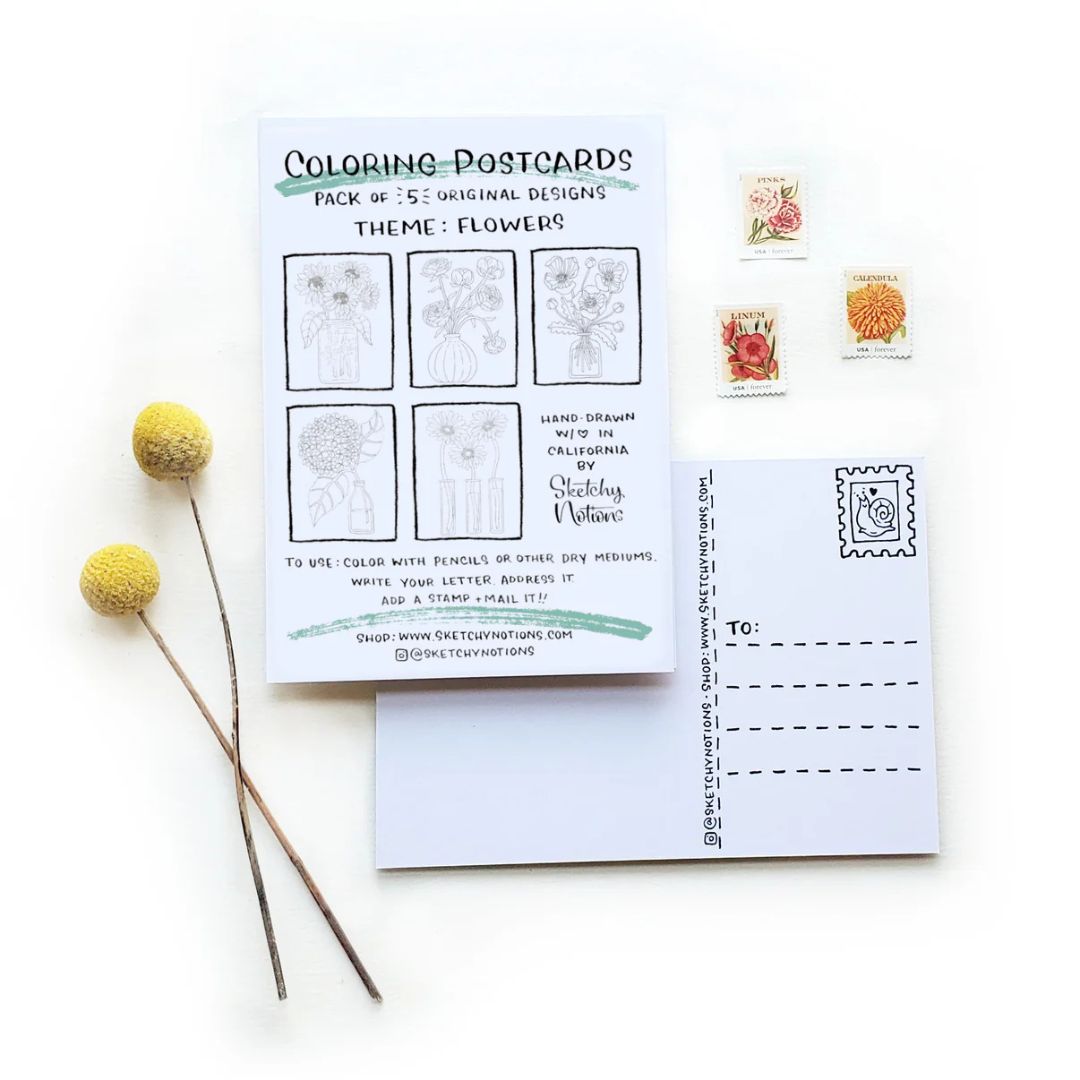 Coloring Postcard Flowers Collection