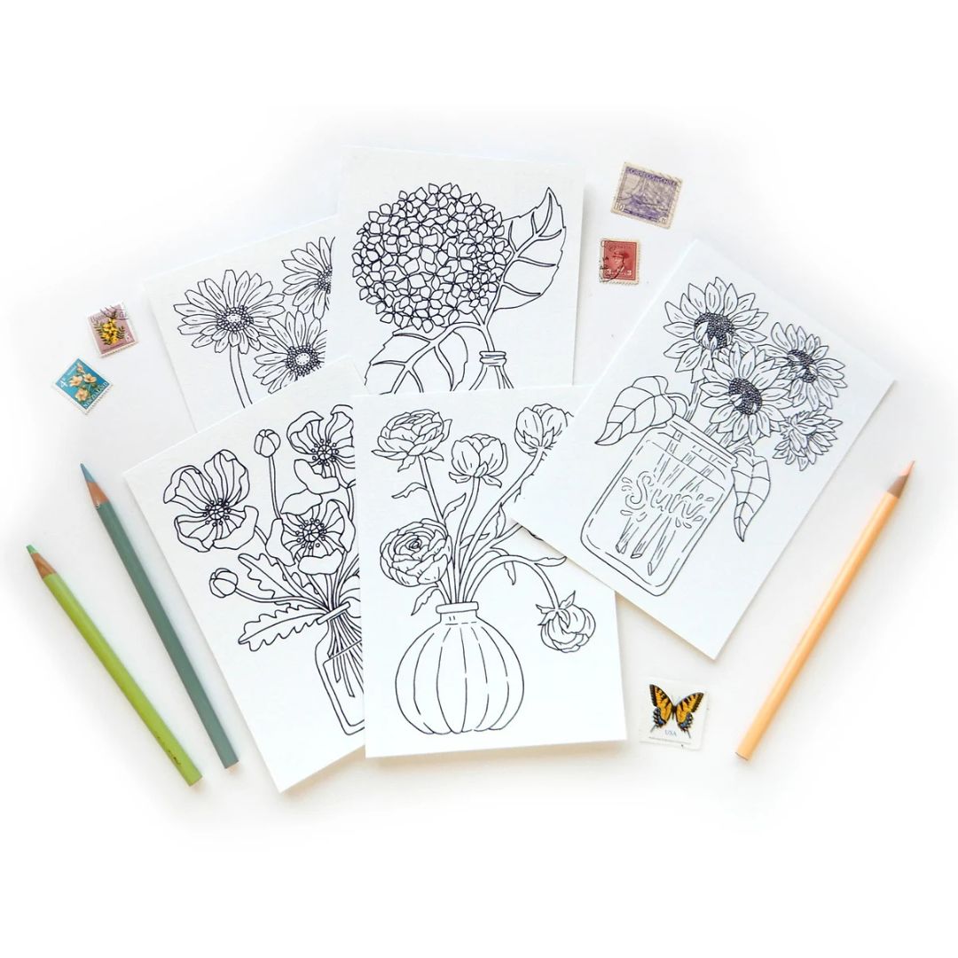 Coloring Postcard Flowers Collection
