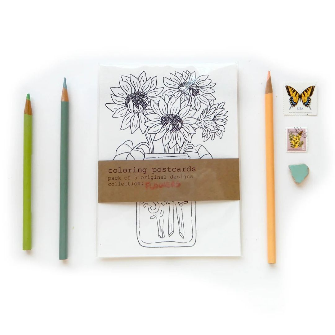 Coloring Postcard Flowers Collection
