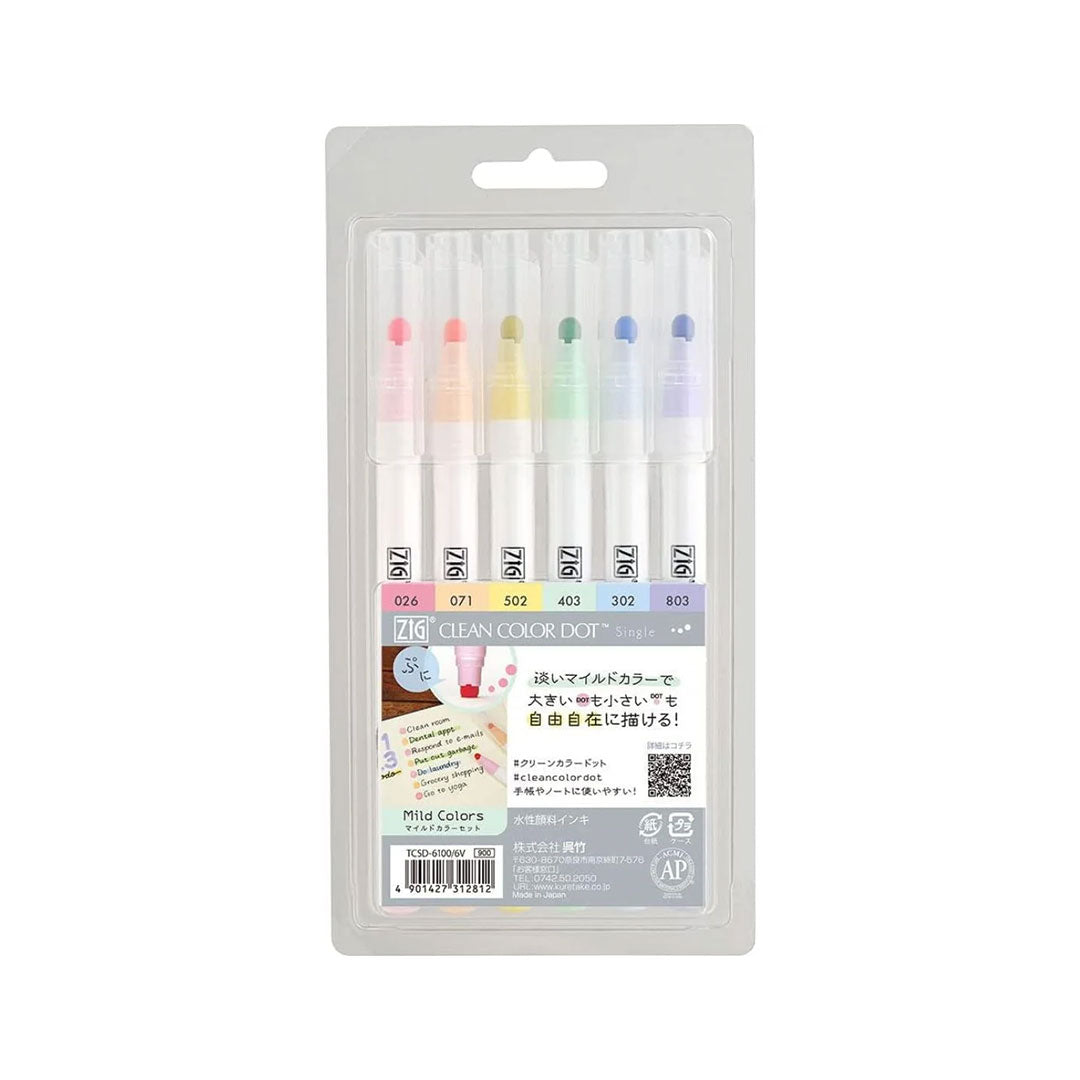 Kuretake Zig - Clean Color Dot Pen - 6 Color Set