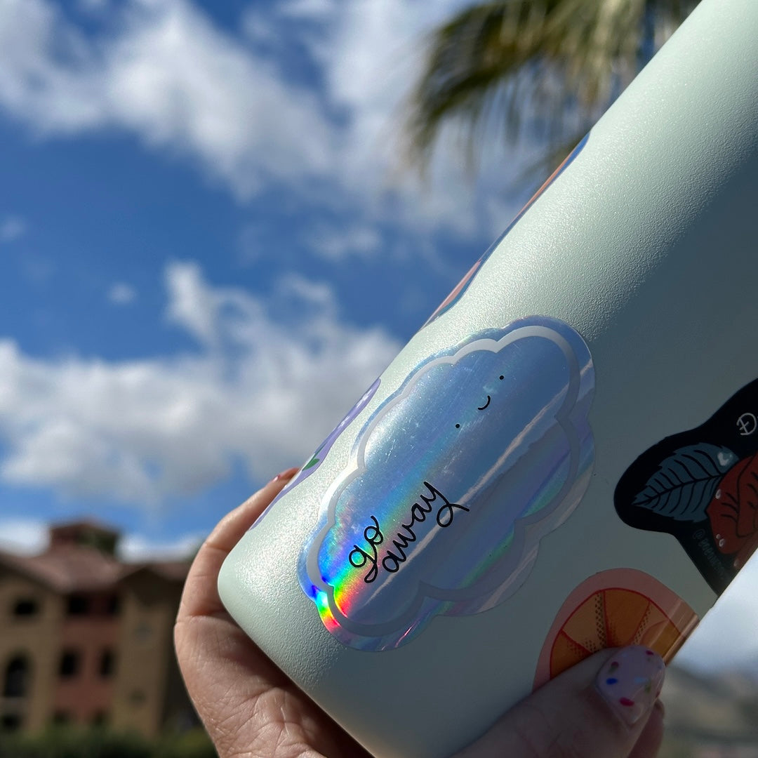 a go away cloud on a water bottle