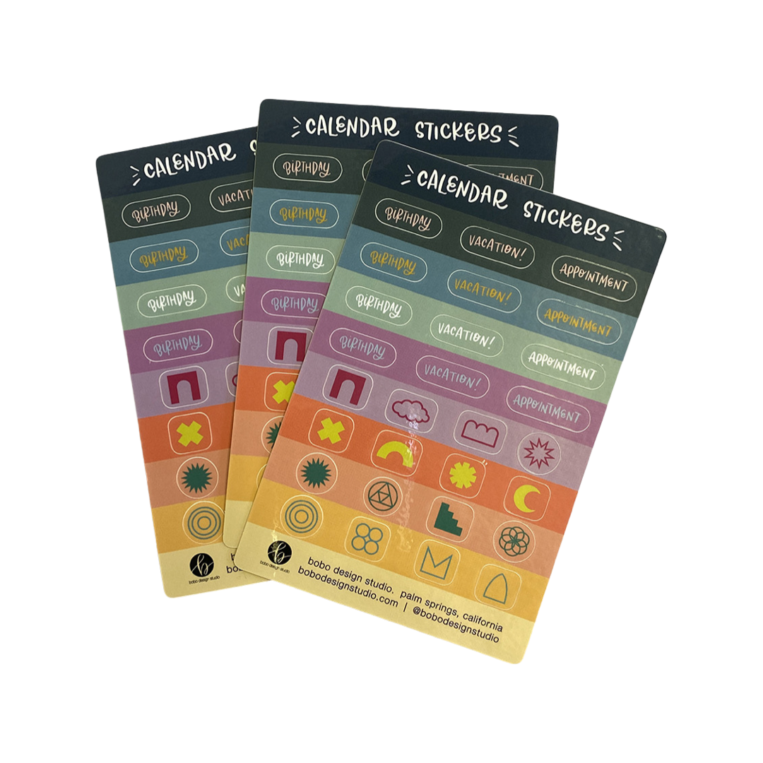calendar sticker sheet with various stickers to use on calendar or journal