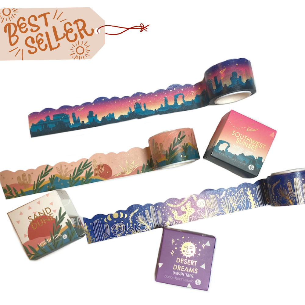 The cloud cut gold foil washi tape bundle from bobo design studio featuring all three washi designs