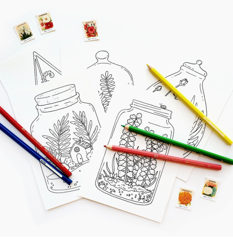 Coloring Postcard Terrerium Collection