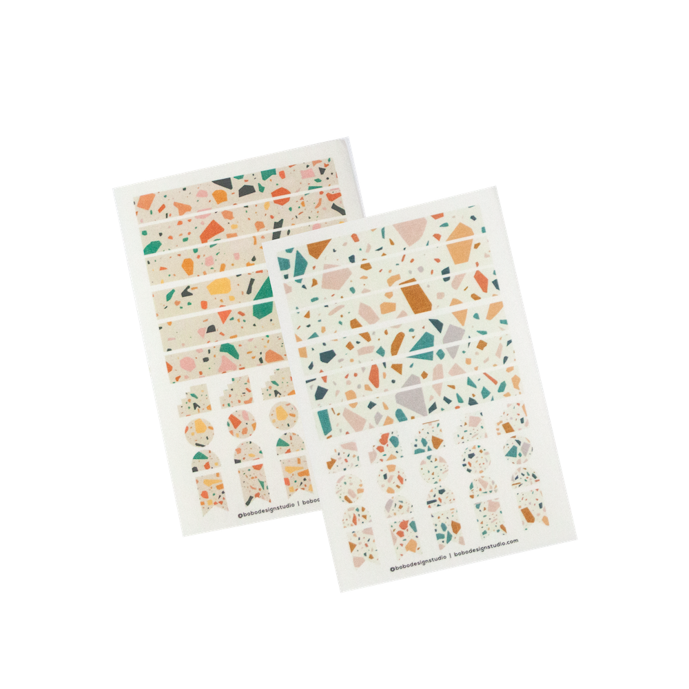 Washi Sticker Sheet in Terrazzo comes with two sheets of Washi Stickers