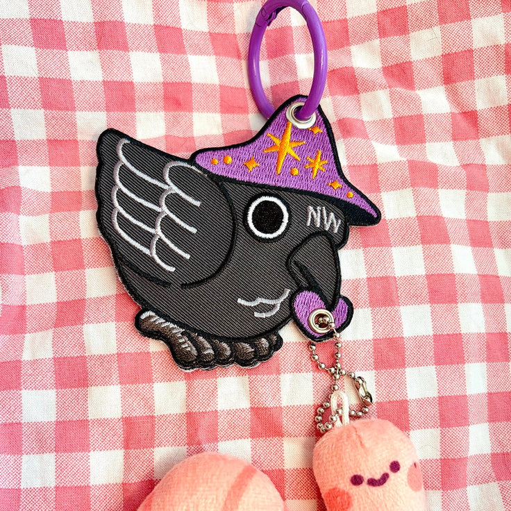 Wizard Crow Embroidered Keychain Bag Charm Trinket Holder