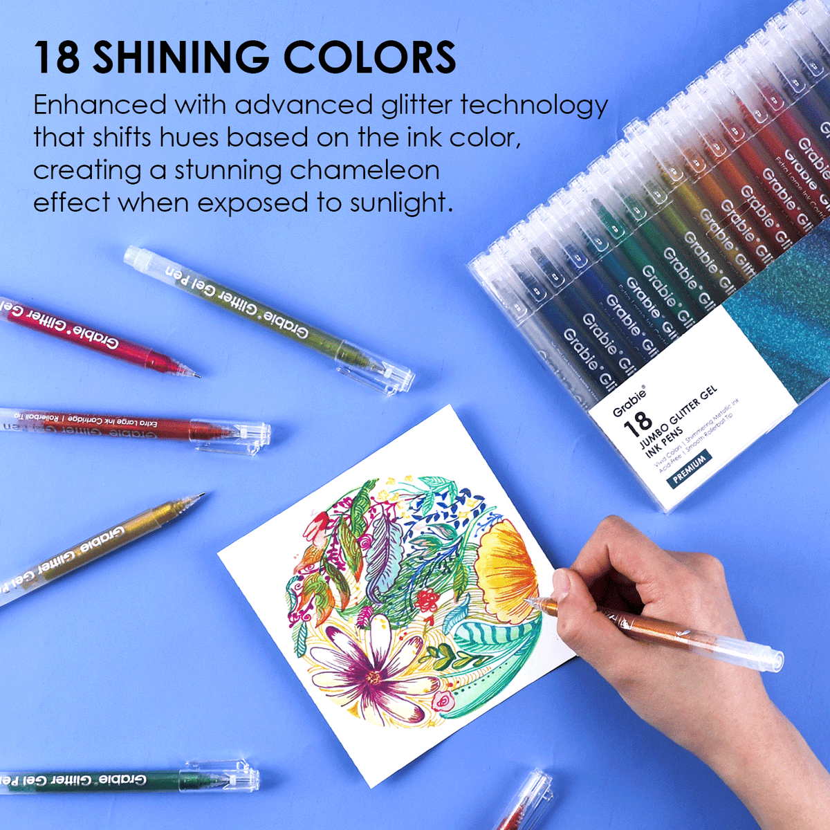 Jumbo Iridescent Glitter Gel Ink Pen of 18 with Coloring Book