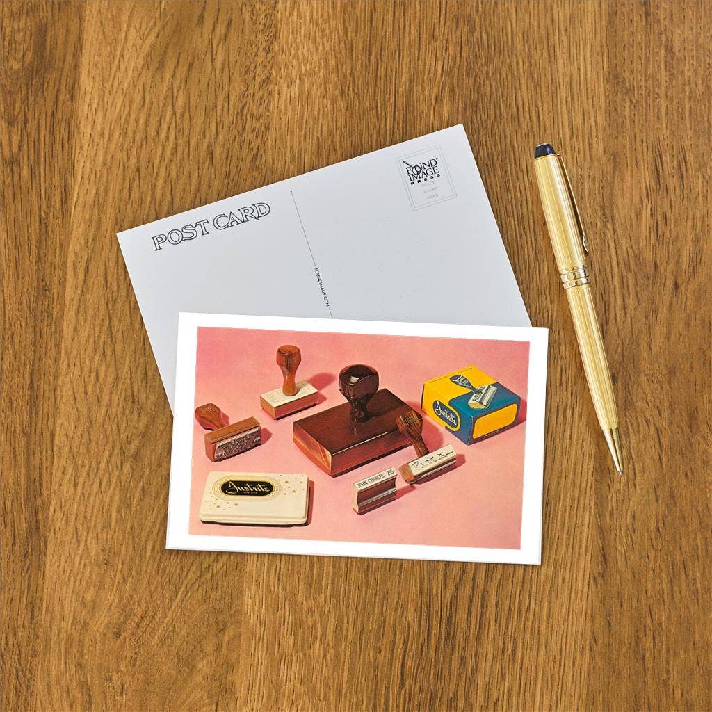 Vintage Office Stamps and Ink Pad Postcard