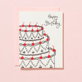 Fancy Birthday Cake with Cherries- Greeting Card