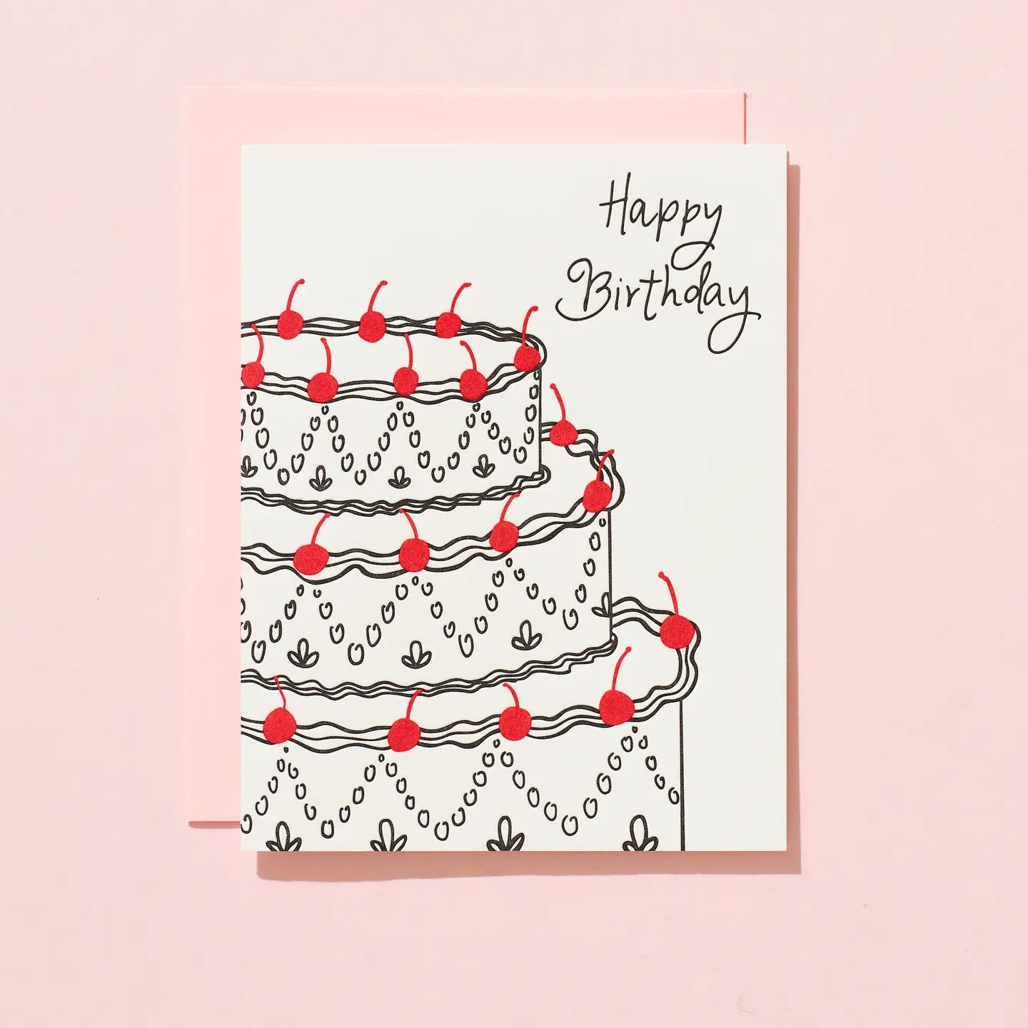 Fancy Birthday Cake with Cherries- Greeting Card