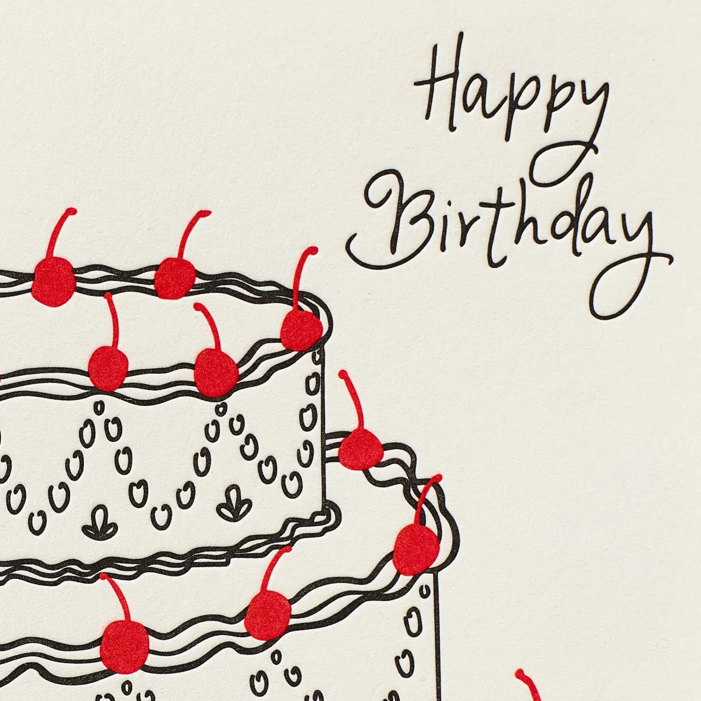 Fancy Birthday Cake with Cherries- Greeting Card