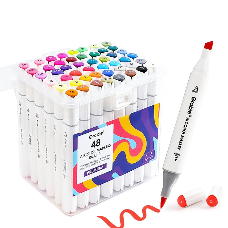 Dual-Tip Alcohol-Based Marker Set of 48 with Coloring Book