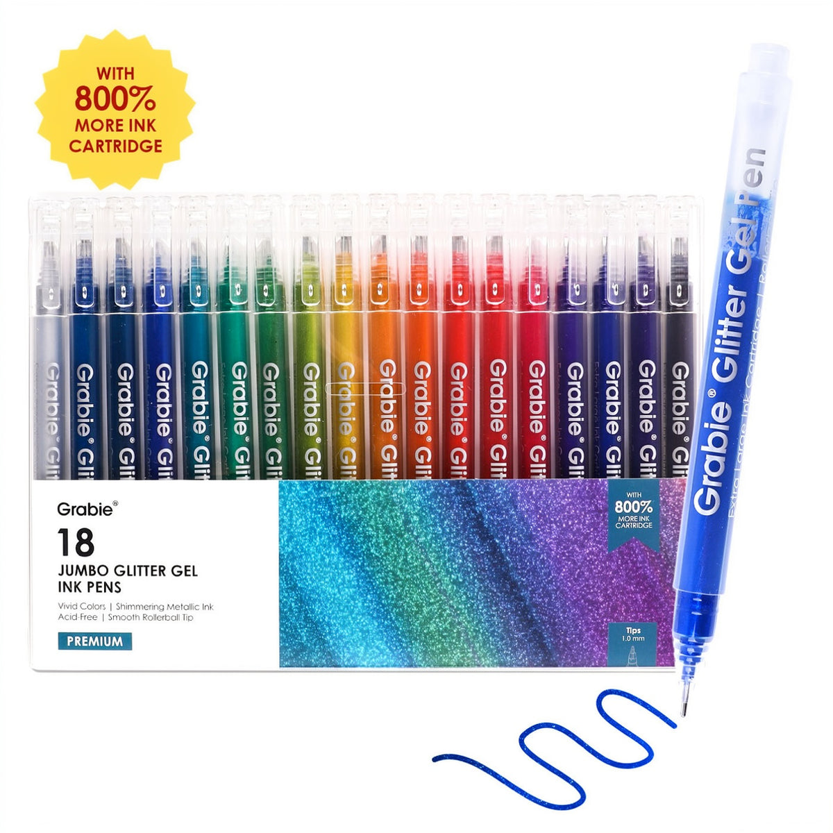 Jumbo Iridescent Glitter Gel Ink Pen of 18 with Coloring Book