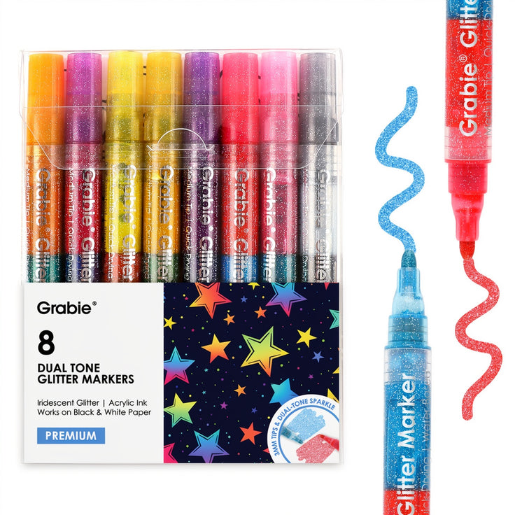 Dual Tone Iridescent Glitter Acrylic Paint Marker Set of 8