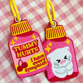 Tummy Hurts Medicine Embroidered Bag Charm Keychain