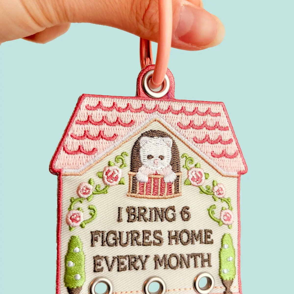 6 Figures House Embroidered Trinket Bag Charm Holder Keychain