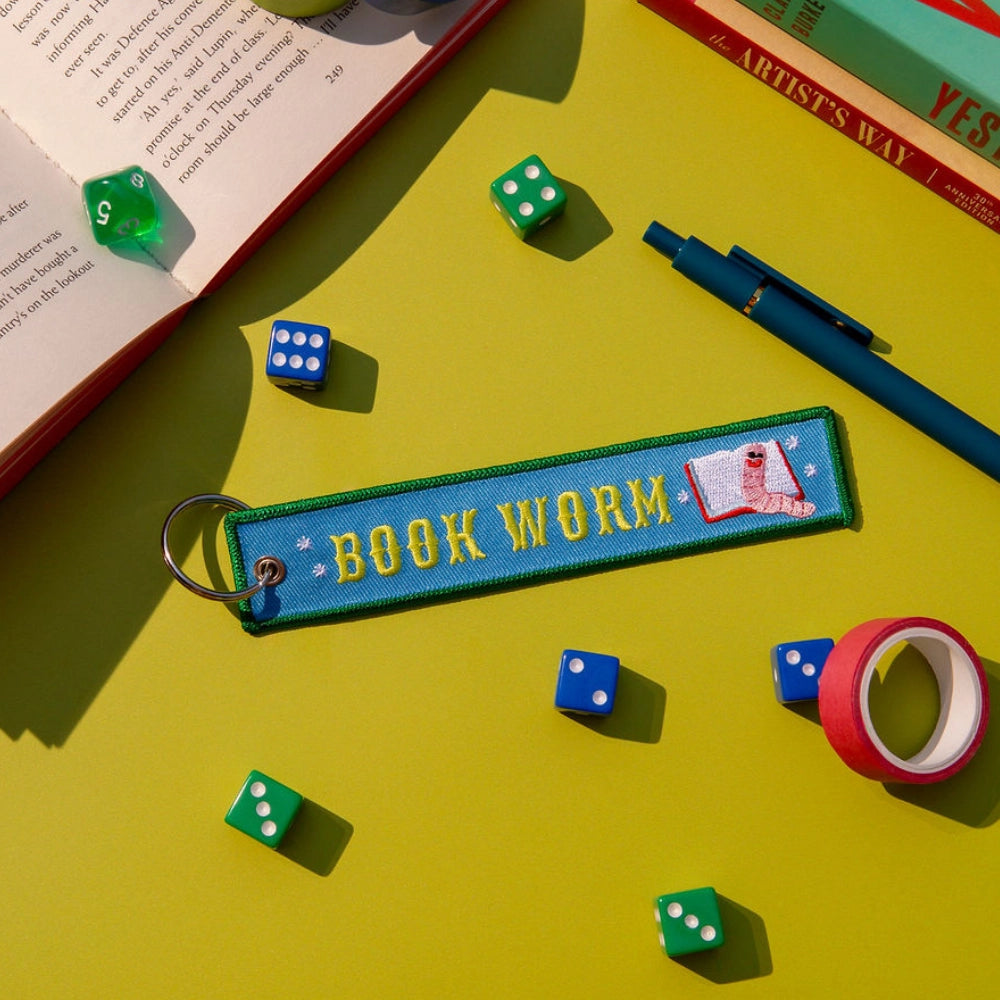 Book Worm Embroidered Keychain