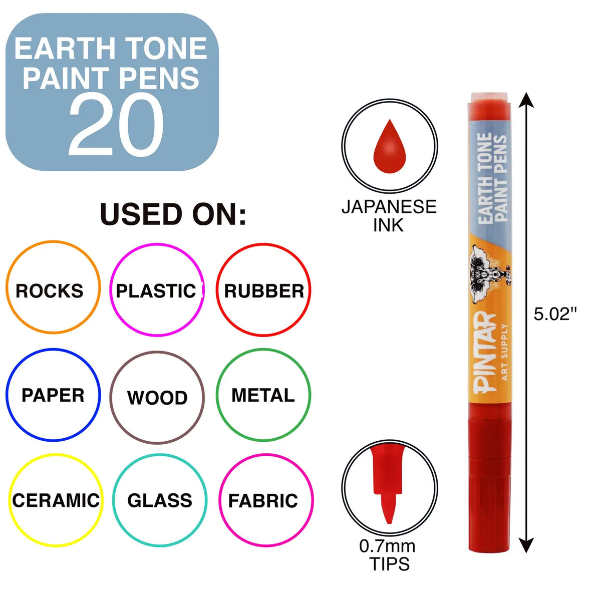 Earth Tone Color 20 Pack Paint Pens Acrylic Paint Pen Set with Extra Fine 0.7mm Tip