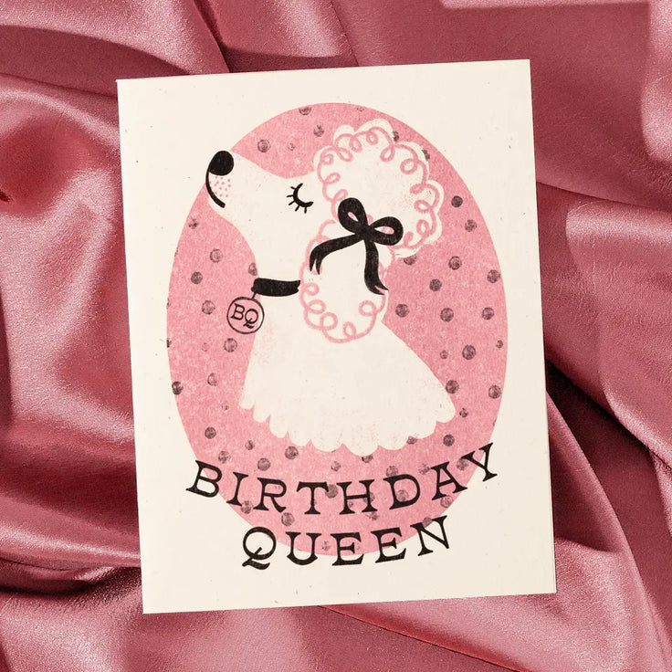 Birthday Queen Dog - Risograph Card