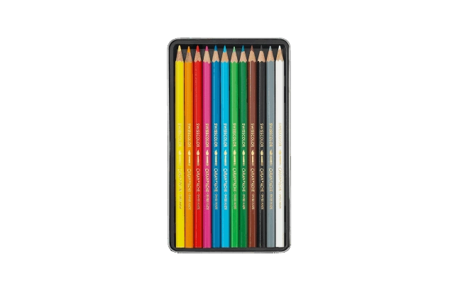 Set of 12 Swisscolor Watercolor Pencils in Metal Box- Caran d'Ache