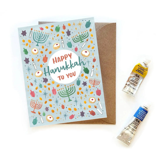 Happy Hanukkah Pastel Watercolor Card - Sketchy Notions