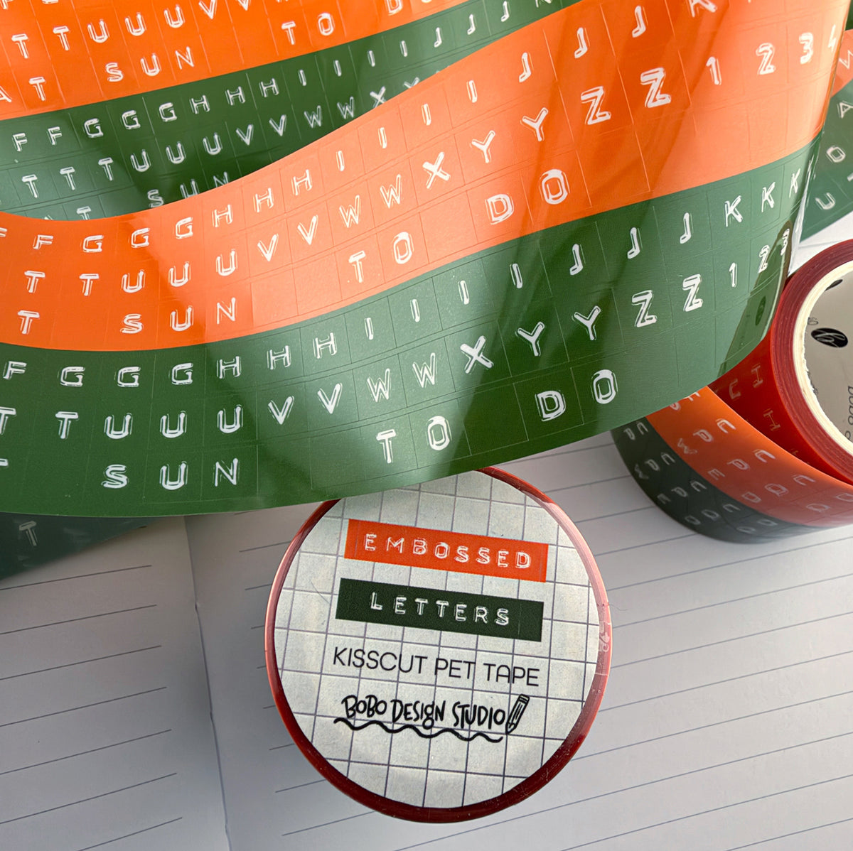 Embossed Letters Kiss Cut PET Tape - Orange and Green