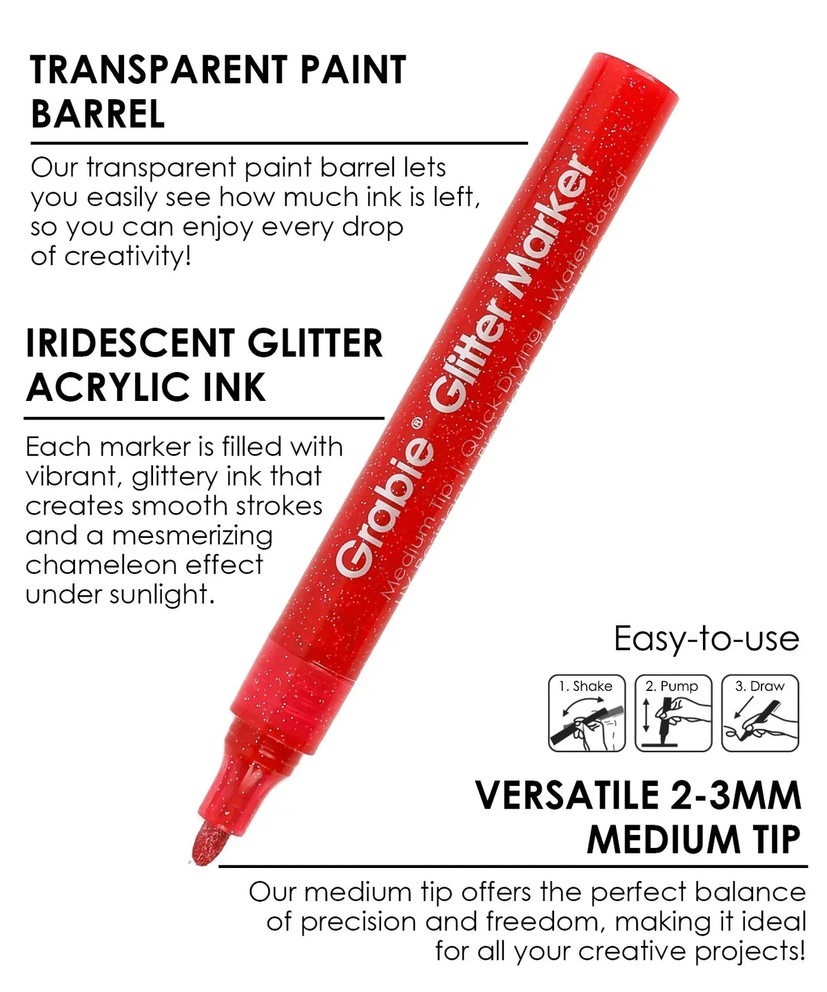 Medium Tip Iridescent Glitter Acrylic Paint Market Set