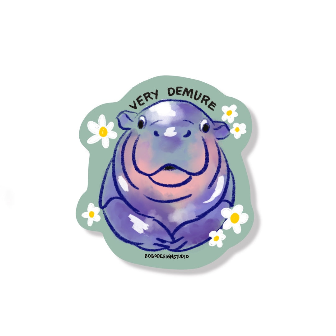 Demure Moist Baby Hippo Sticker