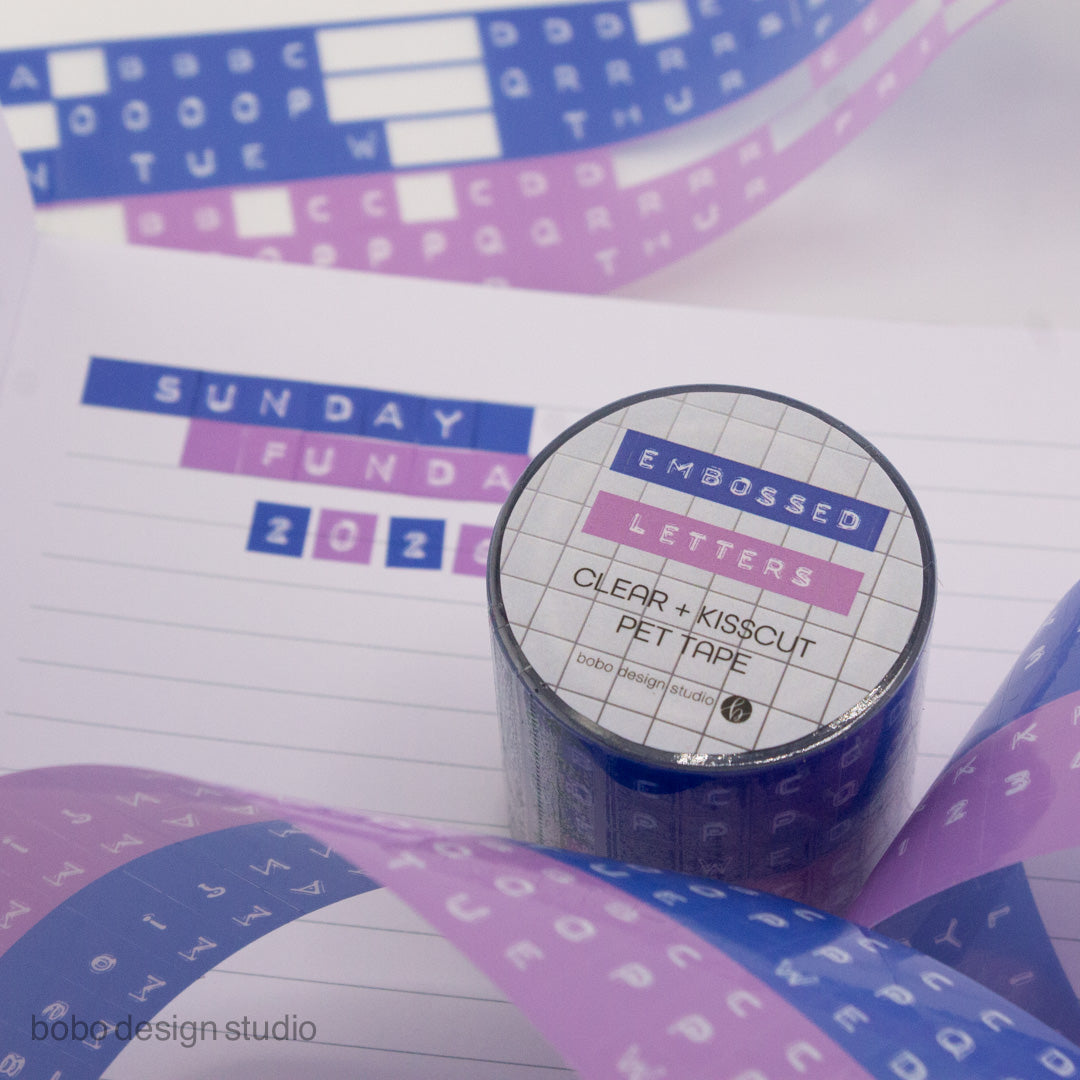 Embossed Letters Kiss Cut PET Tape -Blue and Lavender
