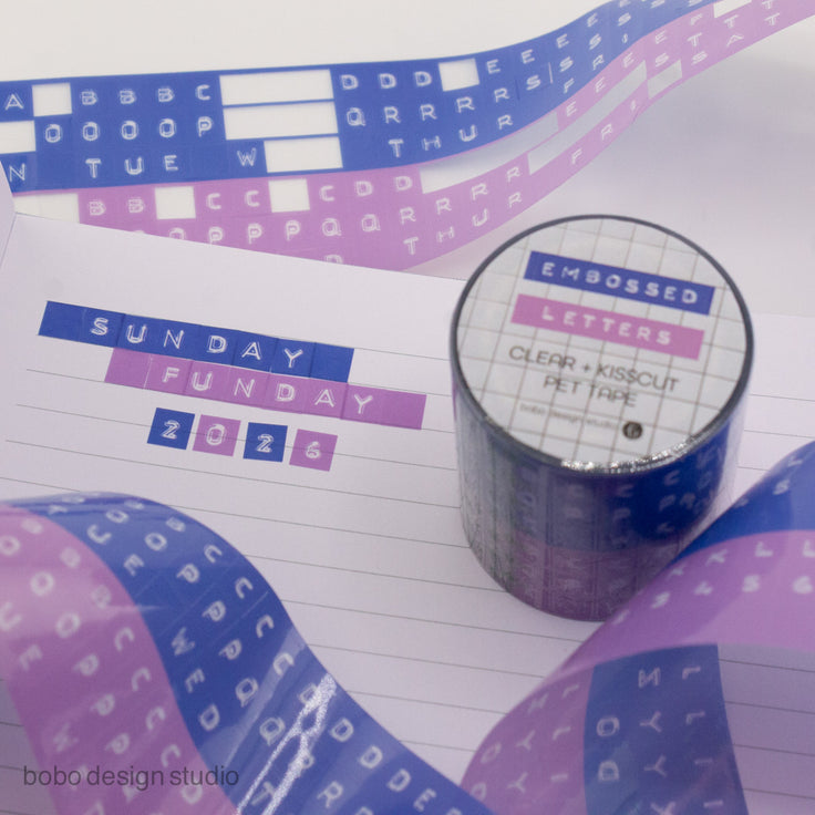 Embossed Letters Kiss Cut PET Tape -Blue and Lavender