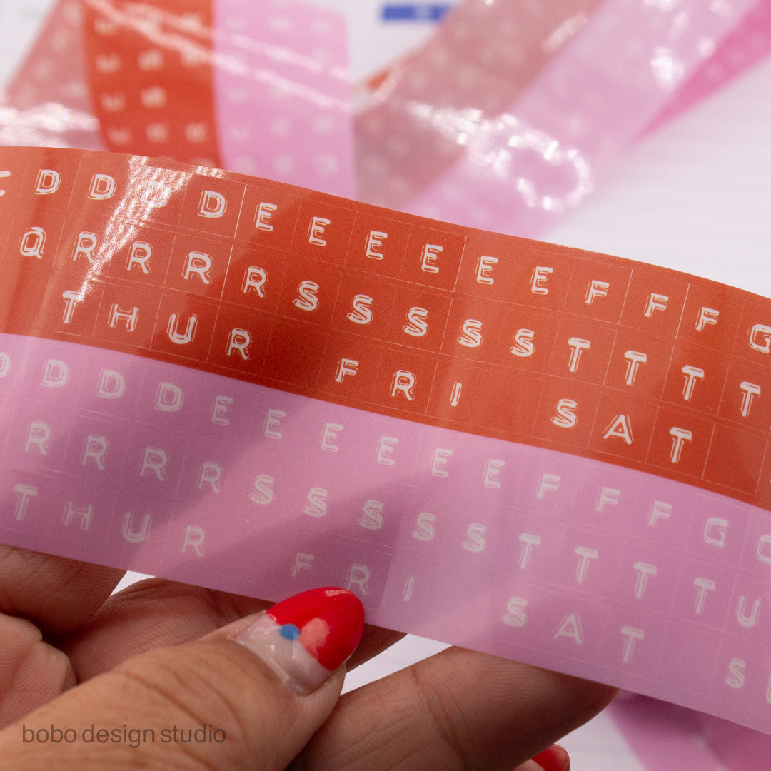 Embossed Letters Kiss Cut PET Tape - Red and Pink