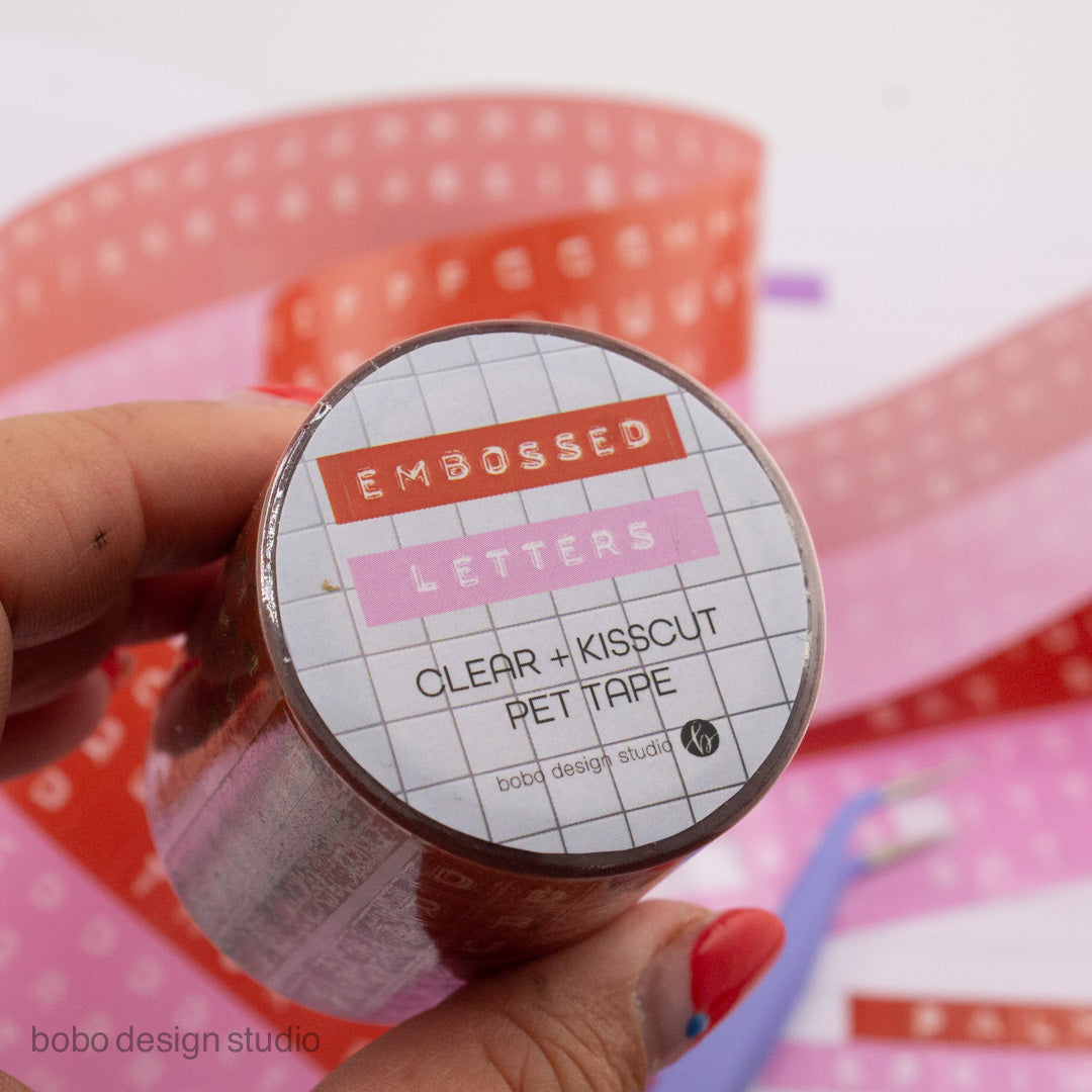 Embossed Letters Kiss Cut PET Tape - Red and Pink
