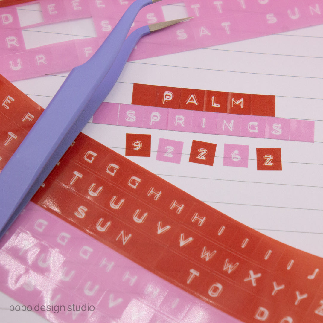 Embossed Letters Kiss Cut PET Tape - Red and Pink