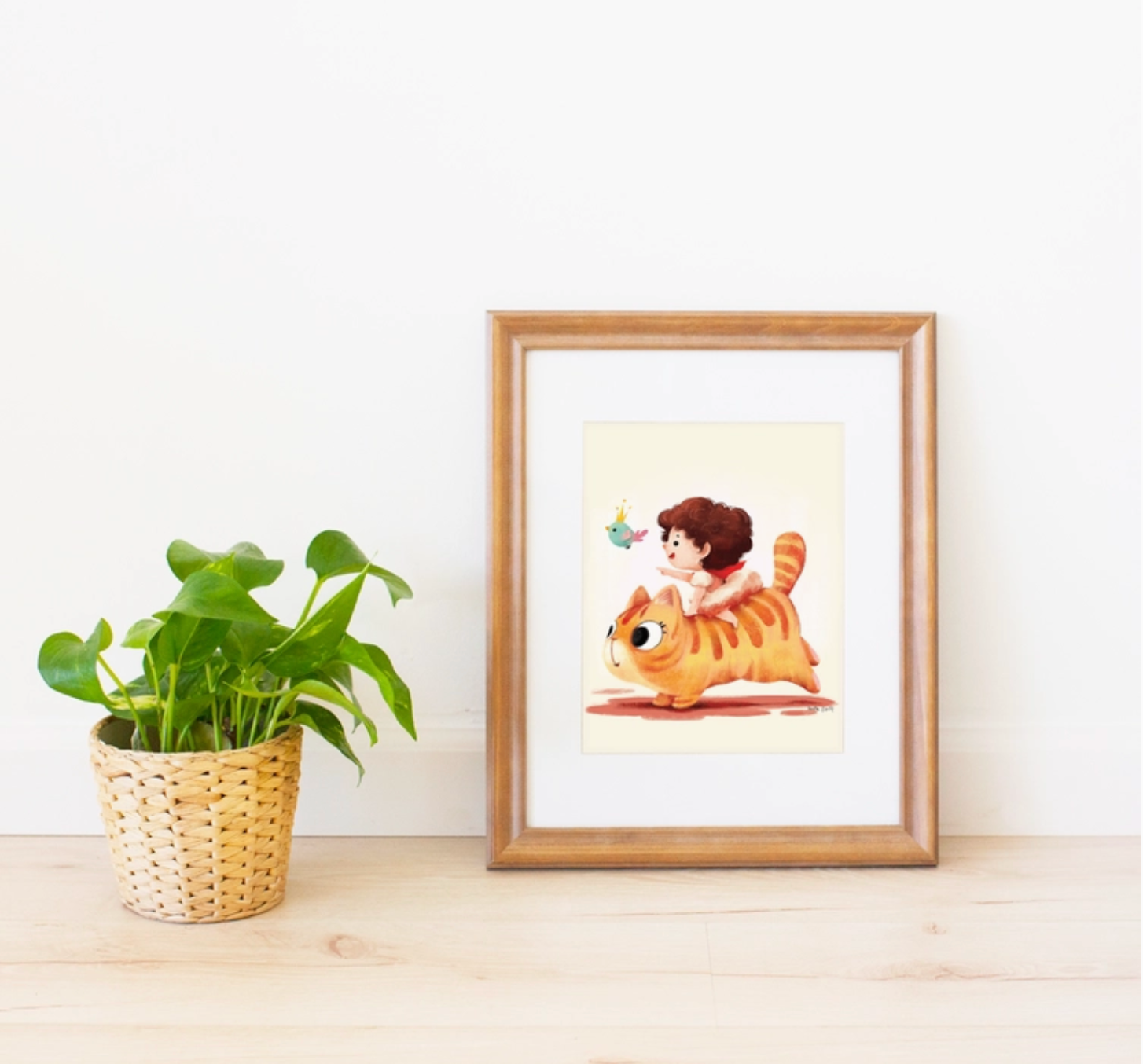 Girl and Tabby Cat Print