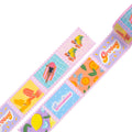 groovy summer postage stamp washi tape rolled out light pink boarder with retro style designs on each stamp