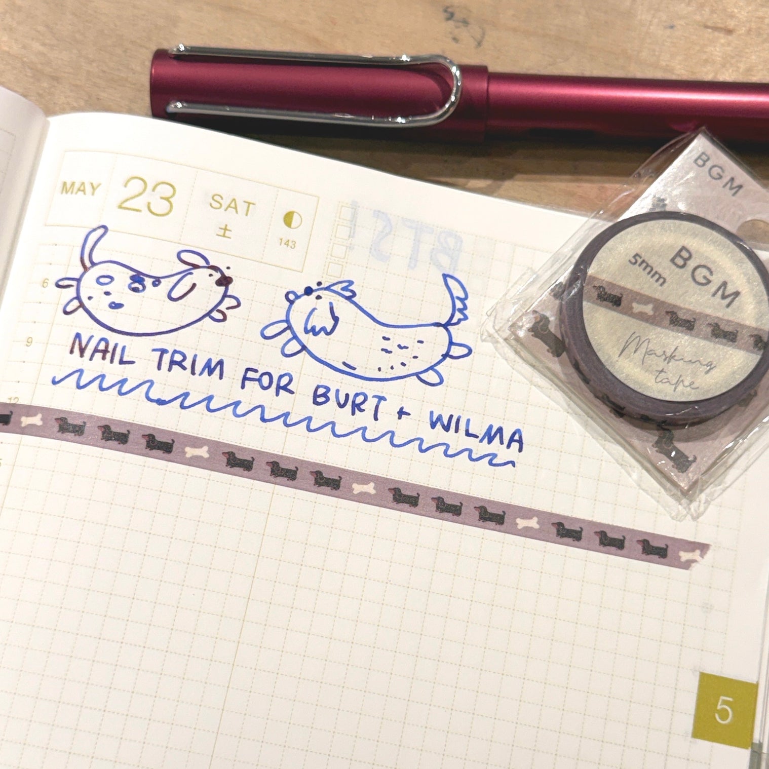 Dachshund Wiener Dog- BGM 5mm Slim Washi Tape