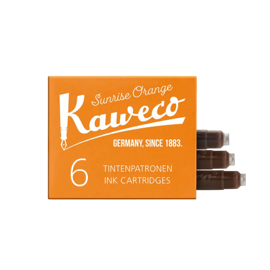 Kaweco ink cartridges packaging with orange box and three cartridges on a white background