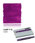 Lamy T10 violet ink cartridge packaging with ink swatch on a white background