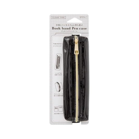 Midori - Book Band Pen Case - Clear - Black