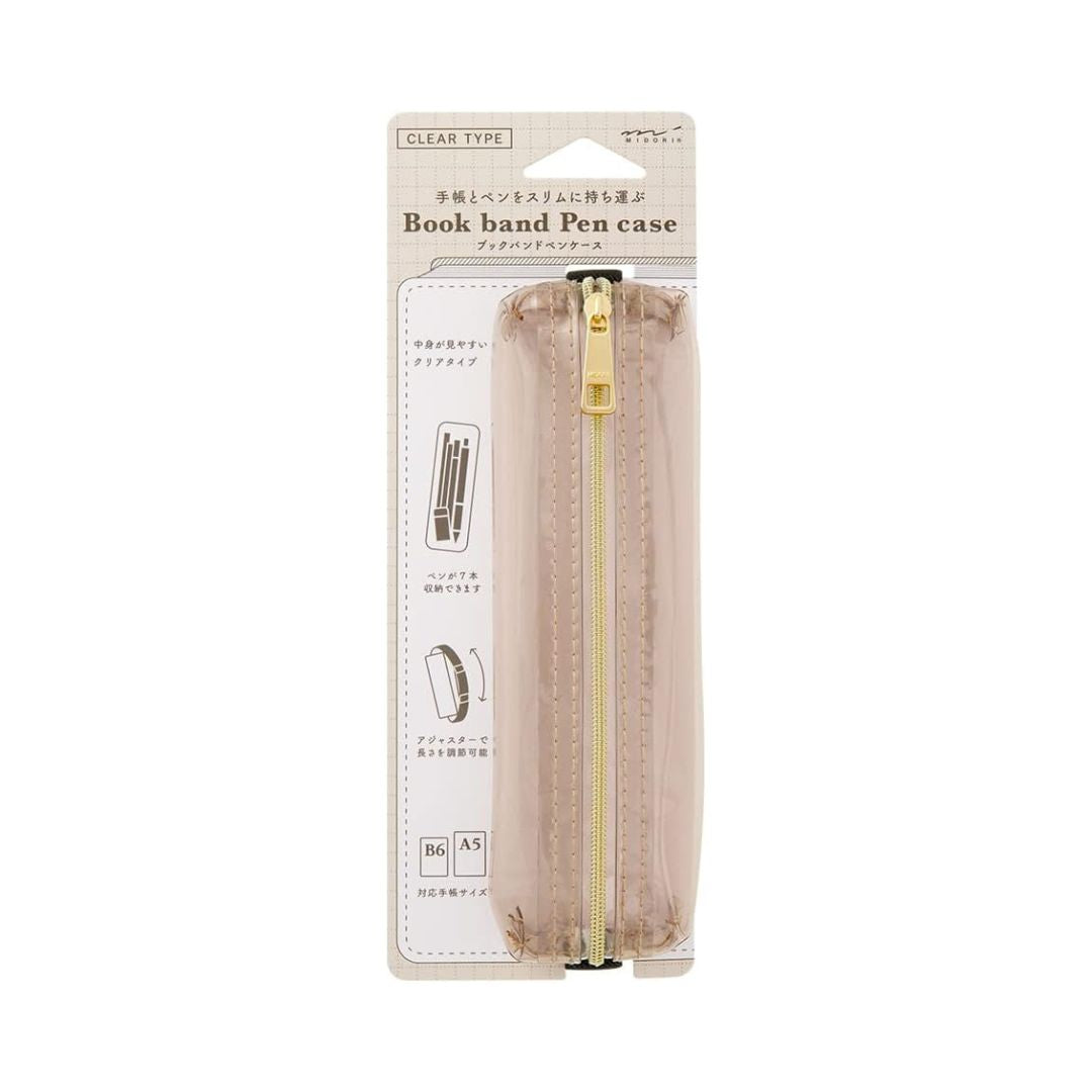 Midori - Book Band Pen Case - Clear - Sepia