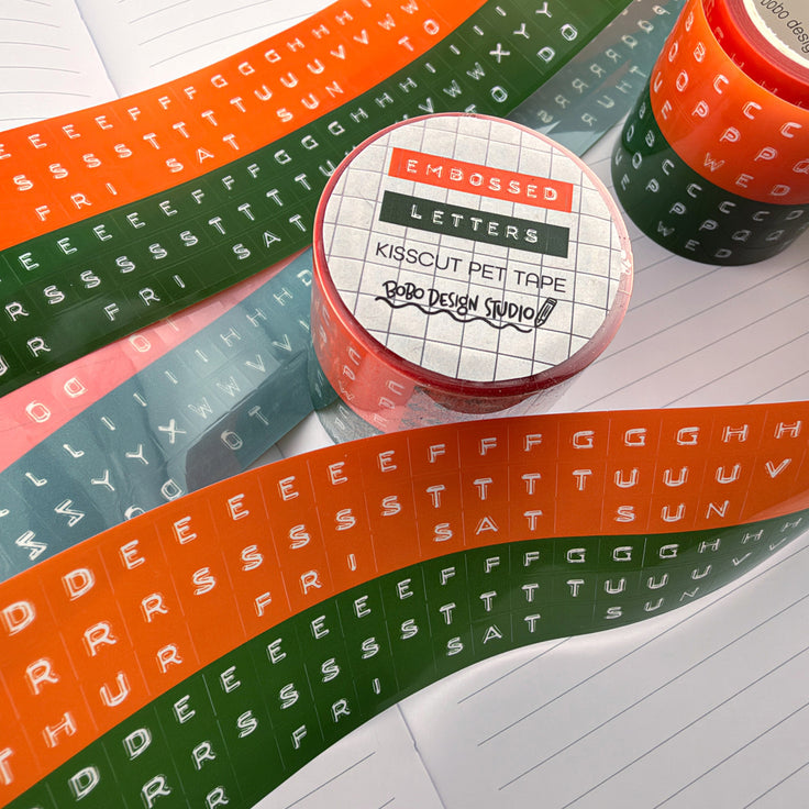 Embossed Letters Kiss Cut PET Tape - Orange and Green