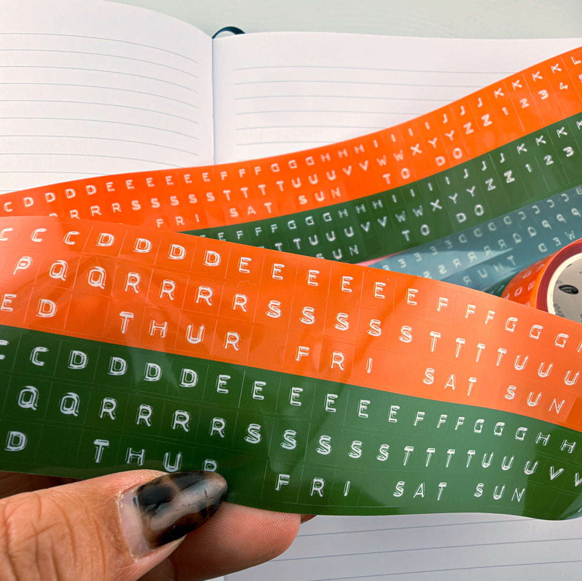 Embossed Letters Kiss Cut PET Tape - Orange and Green