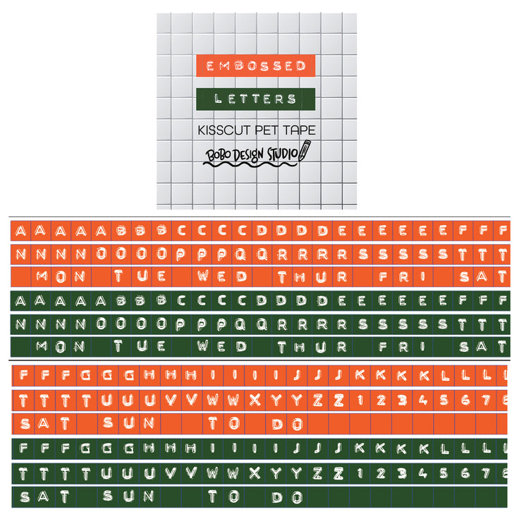 Embossed Letters Kiss Cut PET Tape - Orange and Green