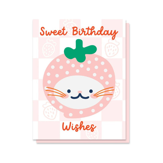 Strawberry Cat Birthday Wishes - Greeting Card - Paper Parasol Press