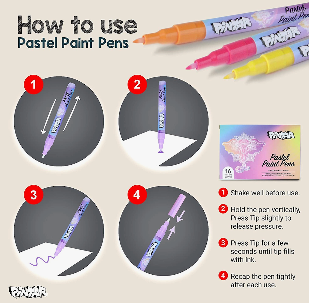 Pintar Acrylic Pastel Paint Pens -16 colors- 0.7mm Ultra Fine Tips