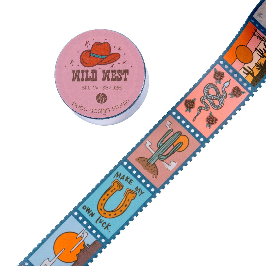 Wild West Postage Stamp Washi Tape by bobo design studio photographed on a white background